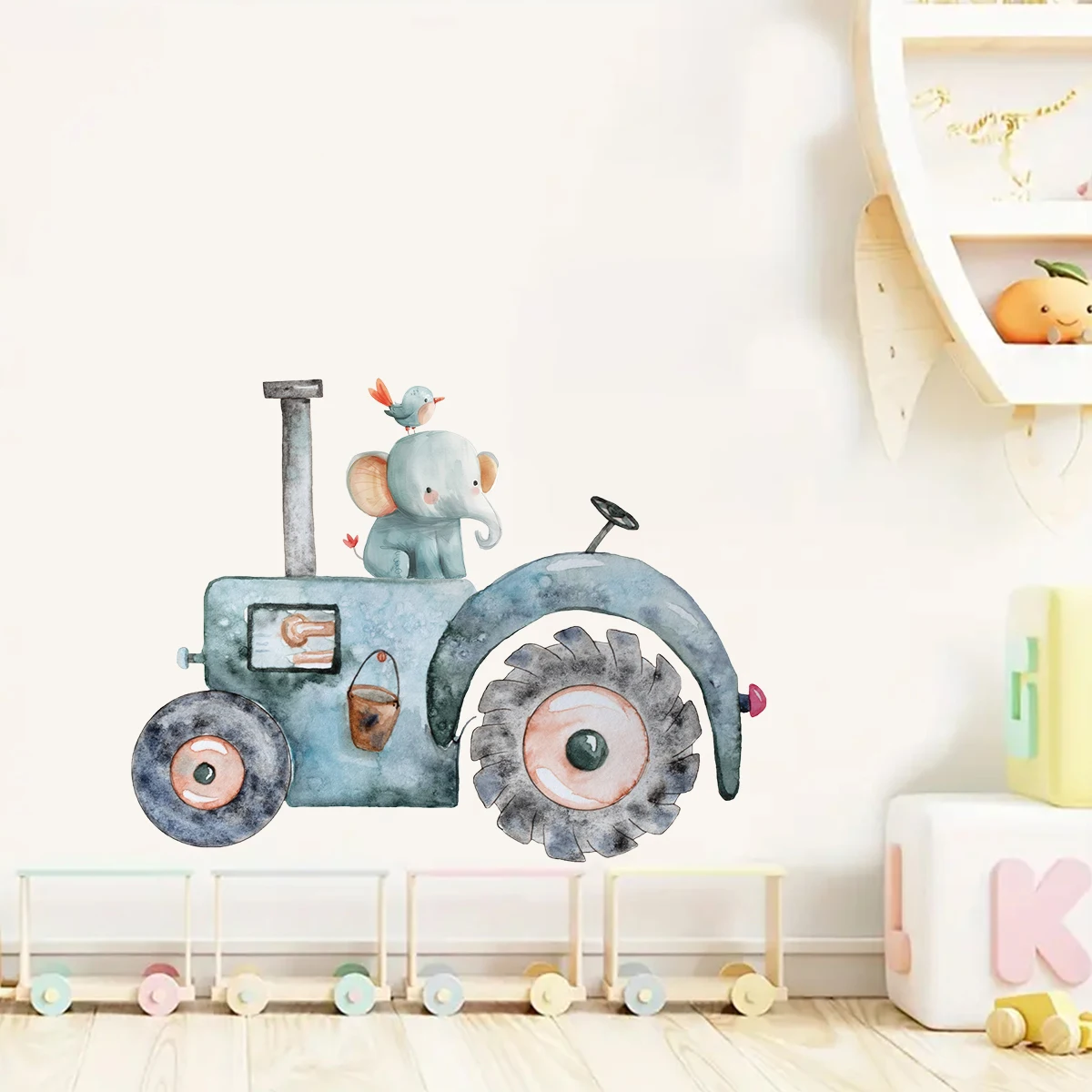 Cartoon Elephant Driving Tractor Wall Stickers Kids Room Wall Decals Bedroom Decoration Living Room Background Home Decor wall stickers wall sticker