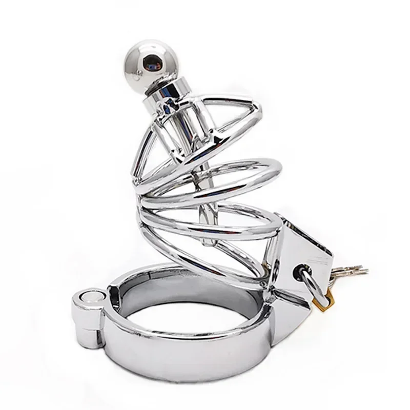 Metal Chastity Cage Sissy 304 Stainless Steel Penis Lock Cock Ring Wiht Urethral Catheter Bondage Chastity Belt Sex Toy for Men