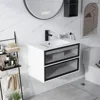 30” Floating Bathroom Vanity with Sink Combo, Modern Wall Mounted Cabient with 2 Glass Doors Drawers Storage 1