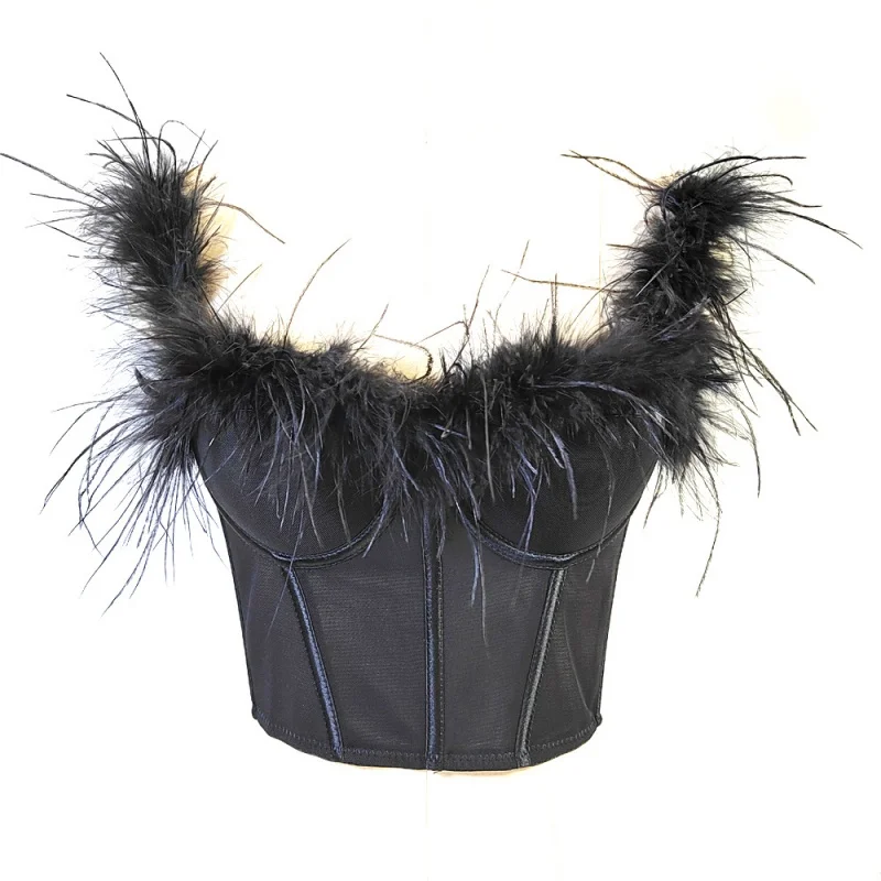 

High-Grade Tube Top Shaping Drawstring Slim-Fit Bare Back Feather Sling