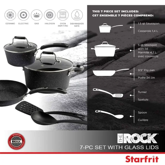 The Rock by Starfrit 8-Piece Cookware Set with Bakelite Handlescookware pots  and pans set - AliExpress