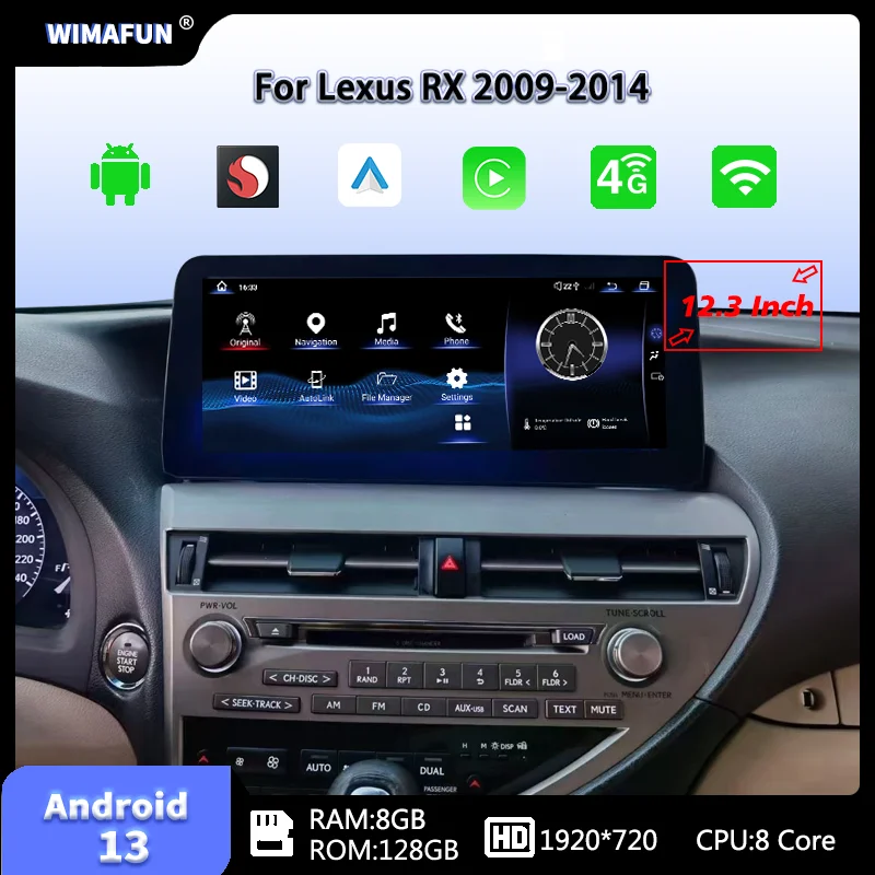 Tracker Lexus Plus R3 12.3 Inch For Lexus RX RX270 RX350 450 Android 13 CarPlay 2009 to 2014 ...