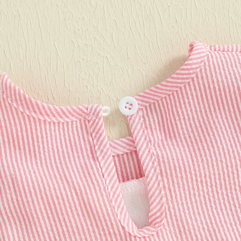 Adorable Baby Girls Romper with Flutter Sleeves Striped Design Cute Bows and Embroidered Letters - Perfect Summer Outfit for 4
