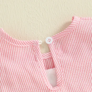 Adorable Baby Girls Romper with Flutter Sleeves Striped Design Cute Bows and Embroidered Letters - Perfect Summer Outfit for 4