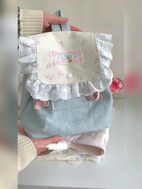 JIAERDI Retro Denim Large Capacity Canvas Bag Women New Lace Chic Sweet Cute Mini Backpack Female Harajuku Y2k Mochila Aesthetic