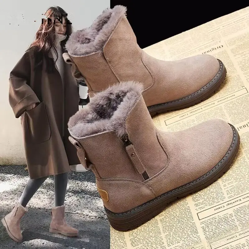 

Women's Snow Boots, Leather Fur Integrated New Cotton Shoes, Women's Winter Plush, Anti Slip, Outdoor Fashion Warm Cotton Boots