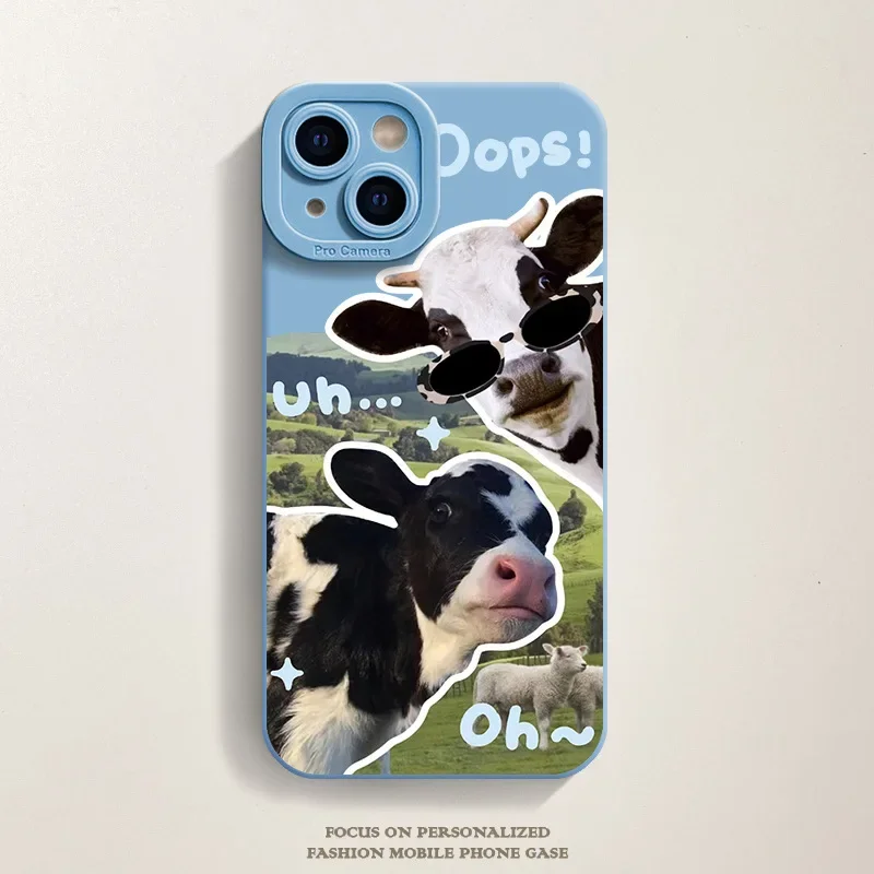 thumbnail image 1 of Korean Cute Collage Sunglasses Cow Phone Case For iPhone 15 14 13 12 Pro Max 11 Lovely Cool Silicone Shockproof Soft Back Cover, 1 of 5