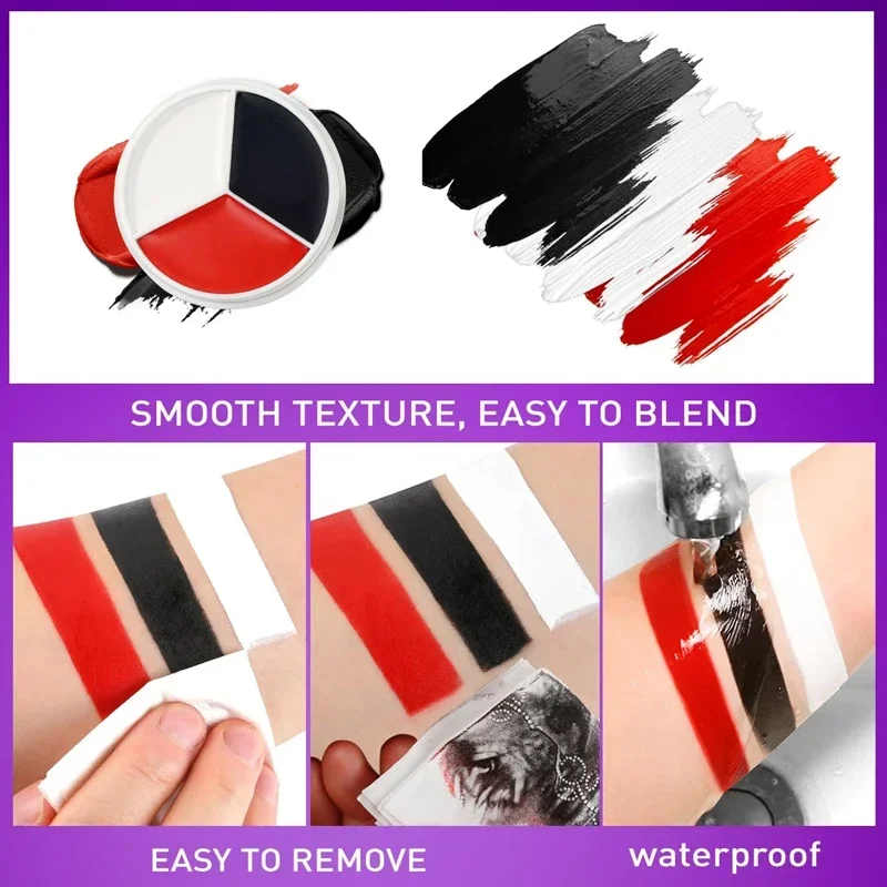 Halloween Makeup Palette Face Body Paint Makeup Wheel White Black Red Waterproof Zombie Skeleton Cosplay Makeup Face Painting 4