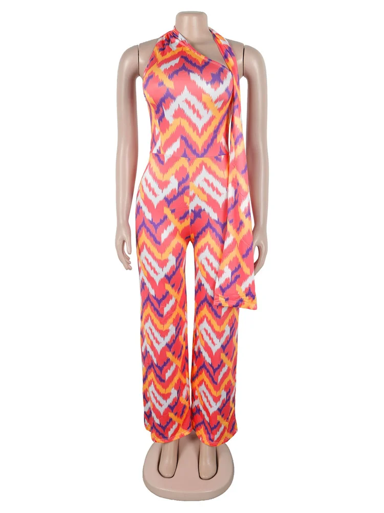 Wmstar Jumpsuit Women One Piece Outfit Sleeveless Printed High Waisted Straight Rompers Streetwear Summer Bodysuit Dropshipping