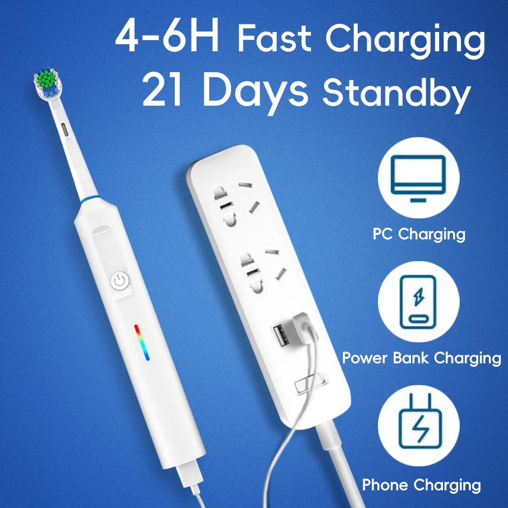 Smart Electric Toothbrush with 6 Heads - 3 Modes & 2 Min Timer, Protable Electric Toothbrushes Compatible with Oral B Brush Head