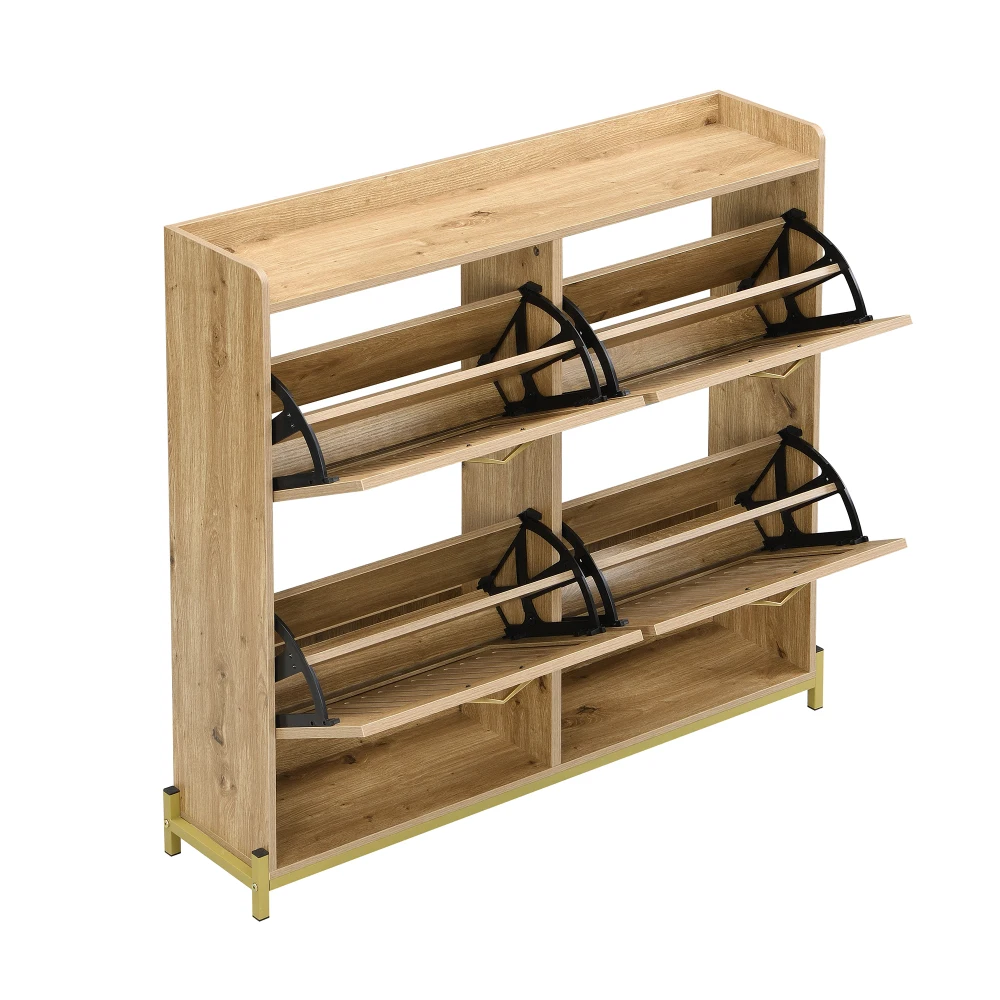 PINGGO Moderner Vertikaler Schuhschrank mit Lamellentüren Metallrahmen 4-Türiger Platzsparender Organizer für Flur Korridor – Detail 15