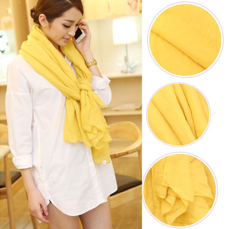 

Fashion Women Soft Scarf Candy Colored Thin Sunscreen Shawls and Wraps Lady Solid Color Hijab Cotton Linen Long Head Scarves