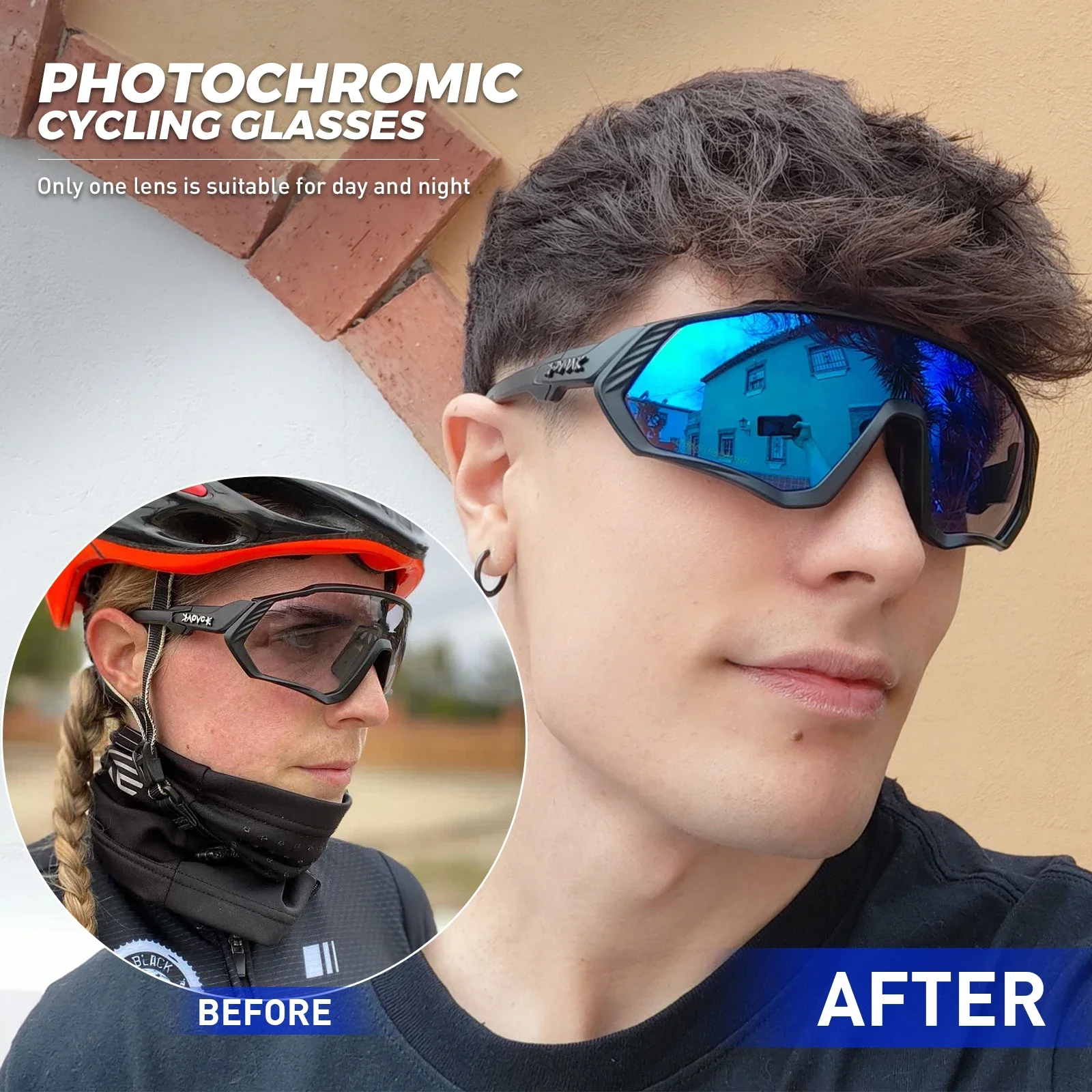 Kapvoe Photochromic Cycling Sunglasses Men Women Road MTB Mountain Bike Bicycle Glasses Cycling Glasses Sport Hiking Eyewear