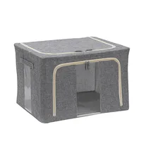Cloth Art Folding Box Fabric Storage Bins Foldable Grey Beige Box Big Capacity For Home 1