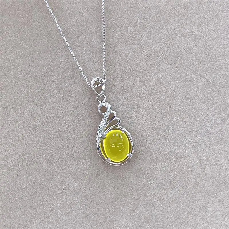 

Hottest Selling Best Seller Jewelry Natural Yellow Prehnite Stone 9*10mm White Gold Silver Pendant Jewelry Best Lady Girl Gift