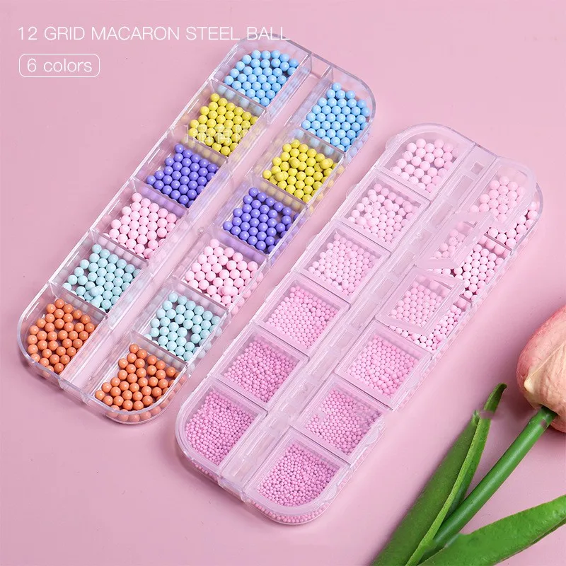 

12Grids Nail Art Mini Stainless Steel Metal Bead Colorful Mixed Size Beads 3D Nails Art Decoration Nail Supplies DIY Accessories