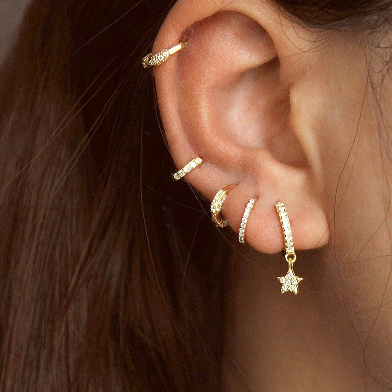 925 Sterling Silver Needle Fashion Shiny Zircon Star Dangle