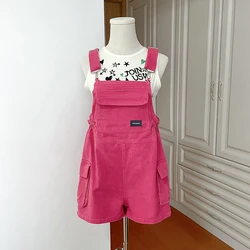 Summer Fashion Women Shorts Jumpsuits And Rompers High Quality Solid Plus Size Woman Strap Rose Red Jeans Overalls Shorts Female