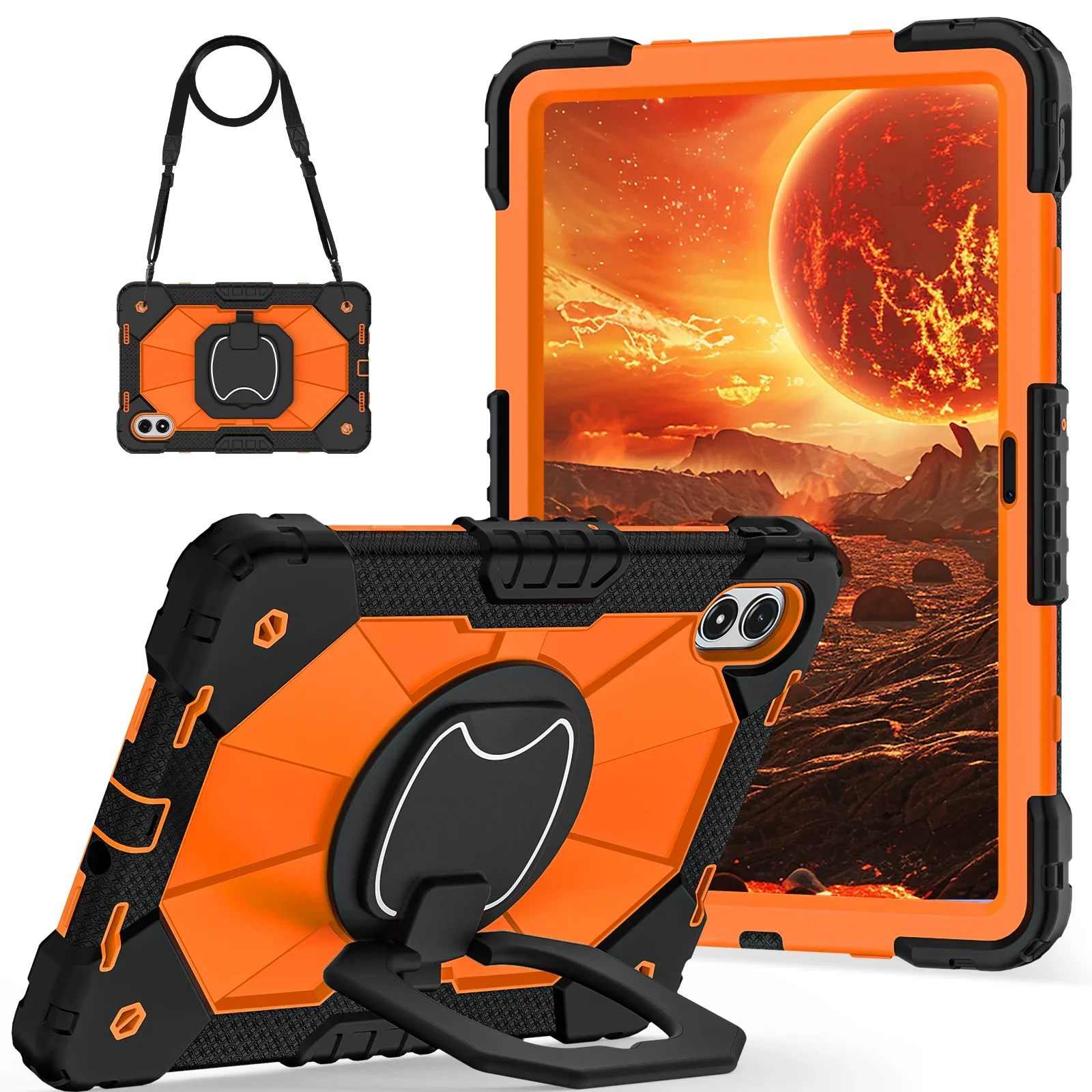 Heavy Duty Shockproof Tablet Case with Stand & Shoulder Straps - Silicone + PC
