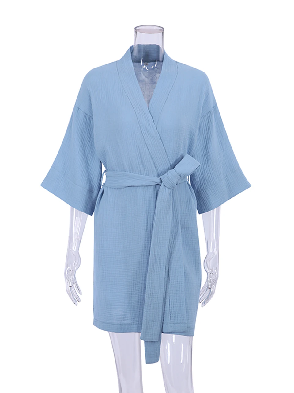 Crape Cotton Robe Women\'s Nightwear Mini Bathrobes Lace Up Sleepwear Muslin Women\'S Home Clothes Solid Color Robes Women Nightie