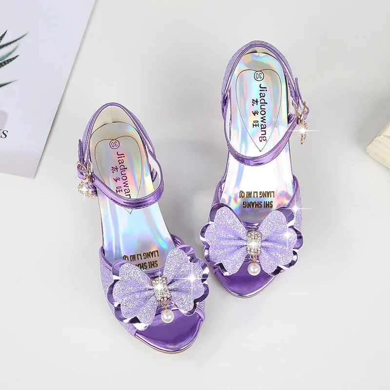 Girls Rhinestone Bow Latin Dance Sandals for 5-13 Years Old Children Summer High Heel Princess Shoes Kids Sandals kids shoes children sandals kids sandals