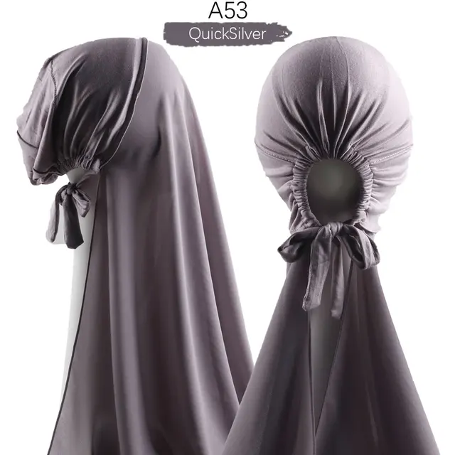 Muslim Women Chiffon Hijab With Cap Bonnet instant Chiffon Hijab Pinles Shawl Head Scarf Under scarf Caps Cover Headwrap A53