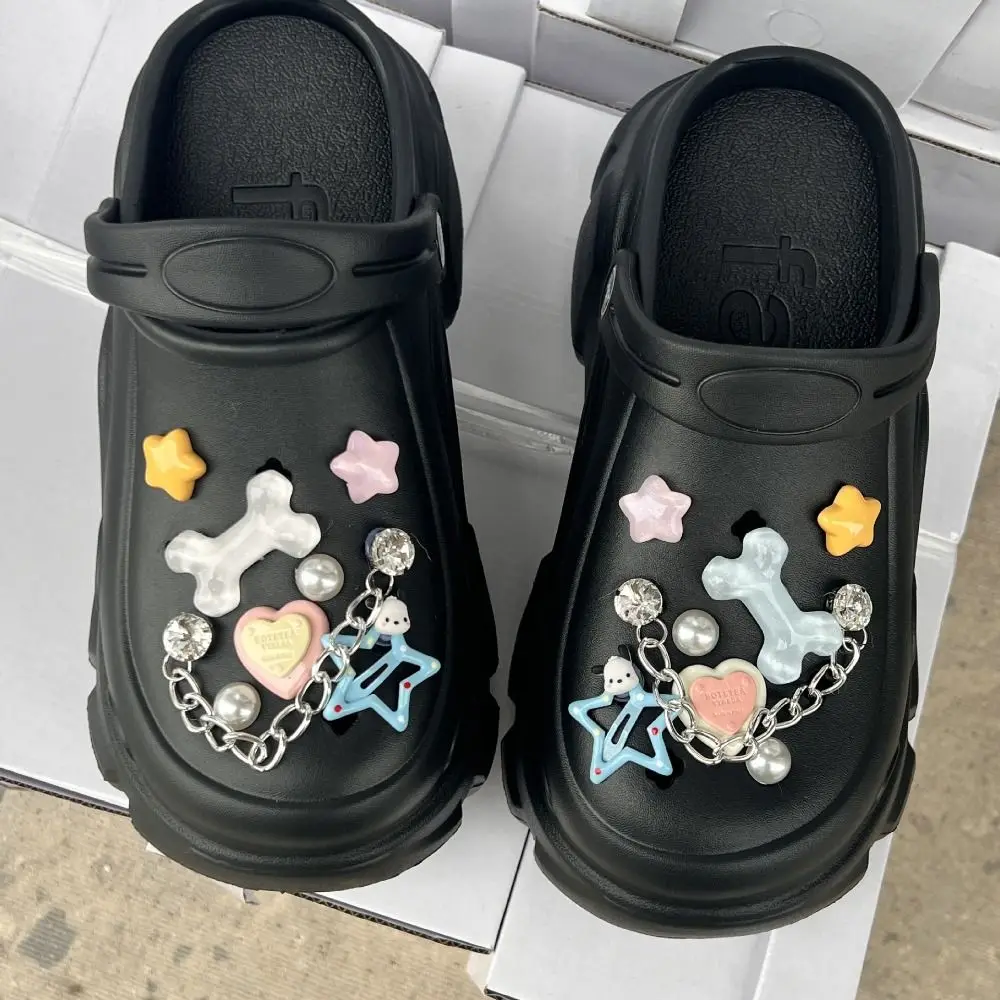 

Талисманы для обуви со звездами и цепочкой, милая Бриллиантовая Пряжка, Любовное сердце, «сделай сам», обувь из смолы, модное украшение для обуви, подарки для женщин и детей