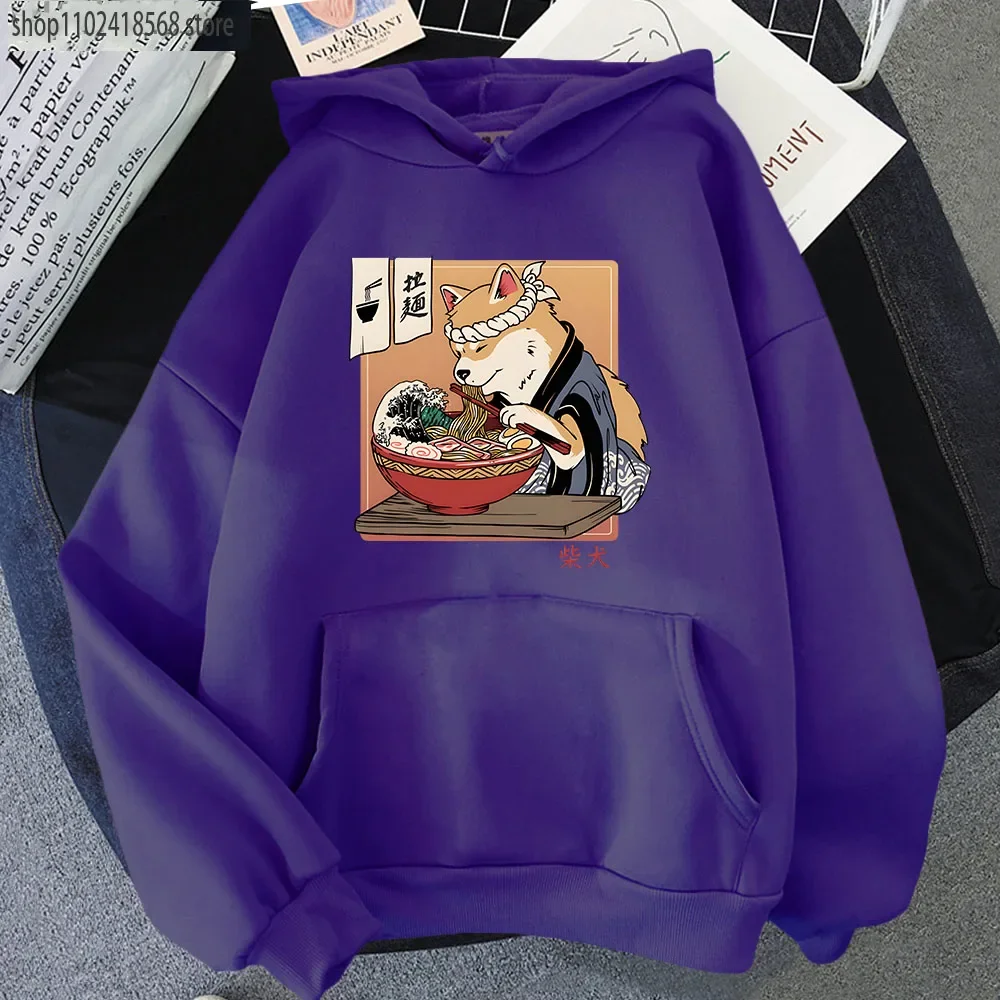 Kawaii Dog Ramen Shiba Hoodies Ukiyo-e Graphic Sweatshirt Mens Cartoon Clothes Women Autumn Winter Long Sleeve Pullovers Fleece
