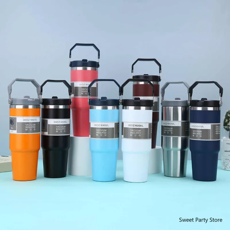 20oz/30oz Stainless Steel Thermos Mug With Straw Keeps Cold and Heat Thermal Mug Tumbler Outdoor Sports Thermal Water Bottle 3