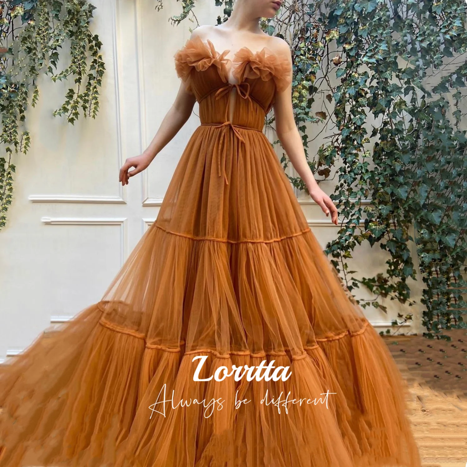 

Lorrtta Strapless Prom Dress Brown Tiered Prom Gown Sweet Sleeveless Sharon Happy Elegant and Pretty Women's Dresses Ball Gowns