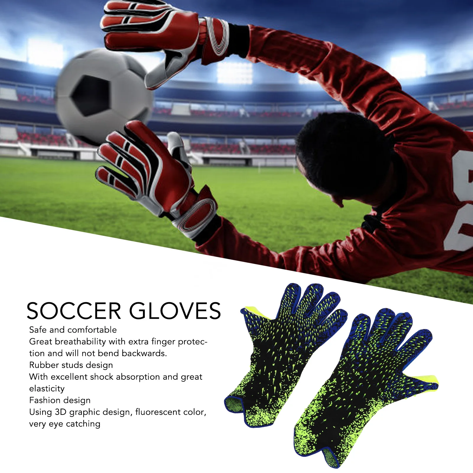 

Soccer Goalkeeper Gloves Thickened Latex Anti Slip Breathable Cushioning Soccer Goalie Gloves For Training Competition