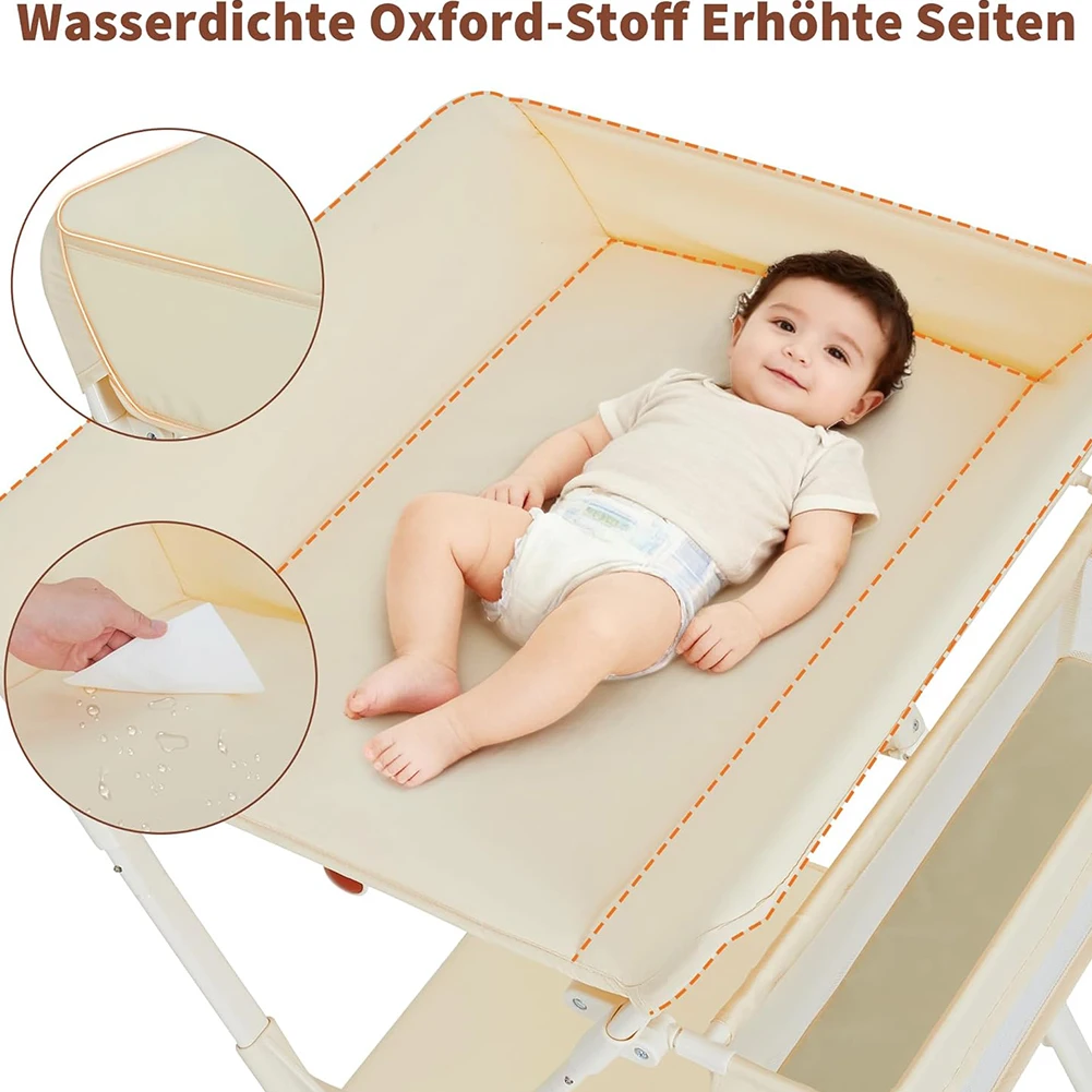 Wickeltisch mit Rollen, tragbare, höhenverstellbare und faltbare Wickelstation mit Organizer und Kleiderstange für – Detail 6