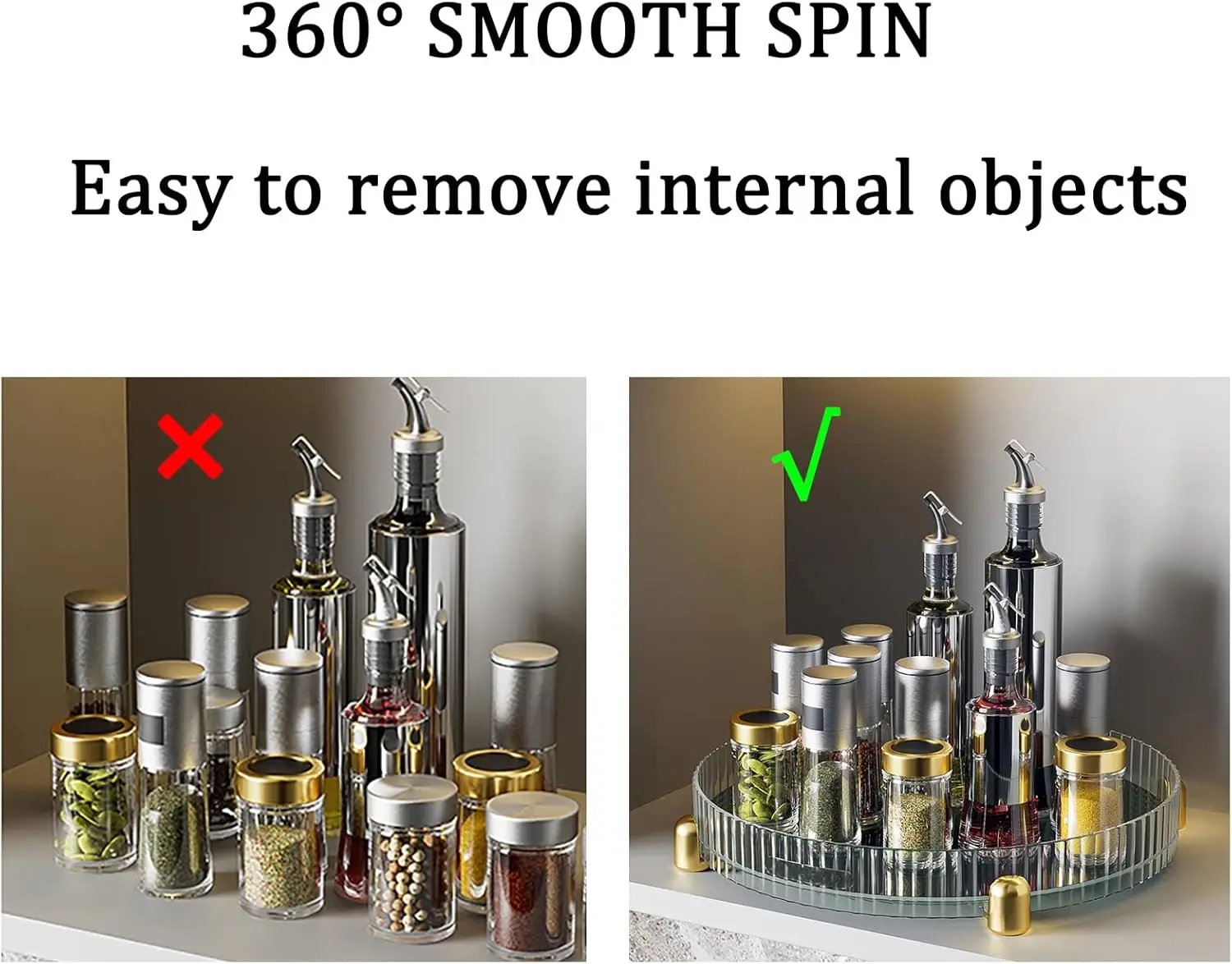 360 Degree 11inch Turntable Spice Rack Organizer, Clear Round Rotating Condiment Holder Storage Tray For Cabinets Pantry