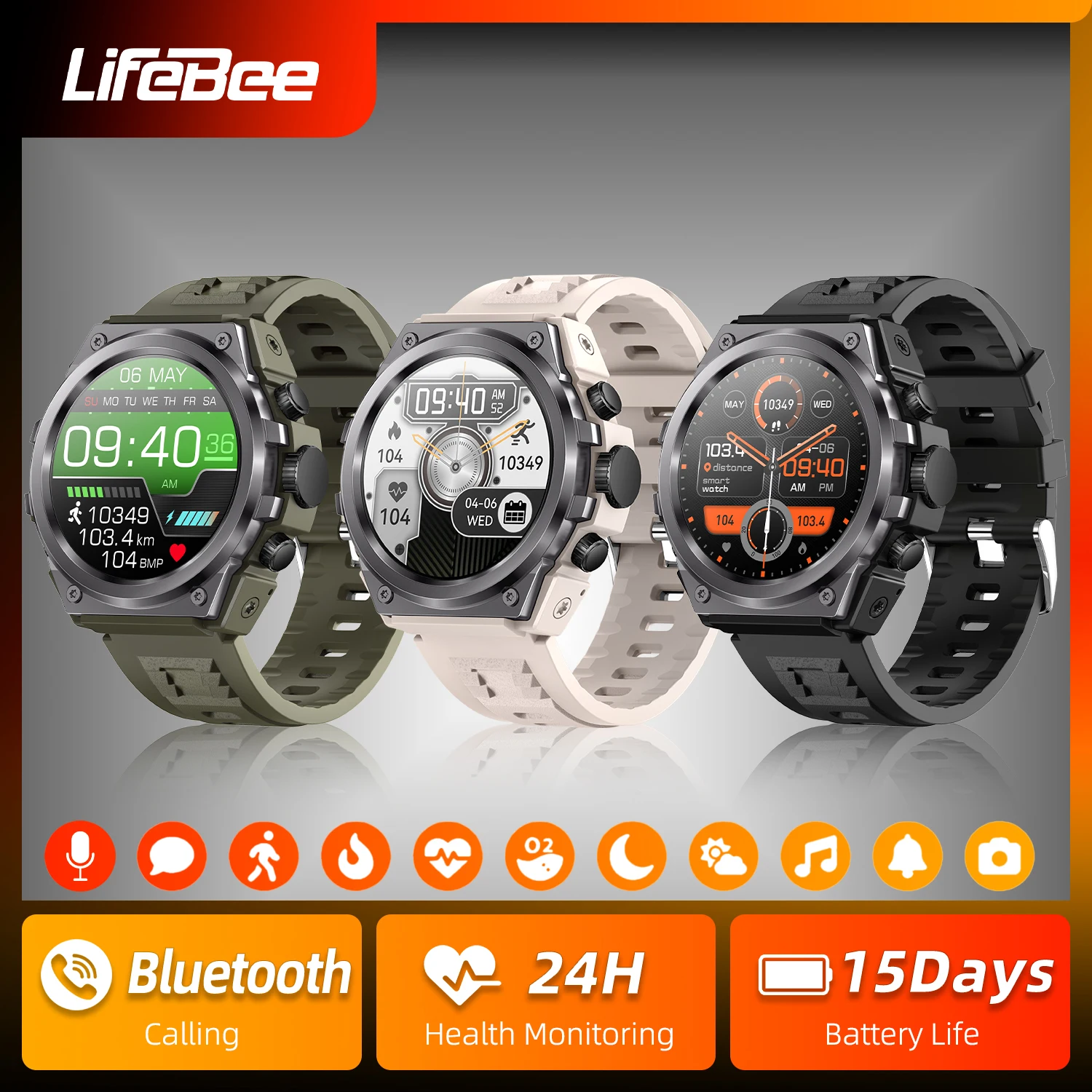 LIFEBEEY10146InchHDSmartSportWatchTouchFullScreenBluetooth5