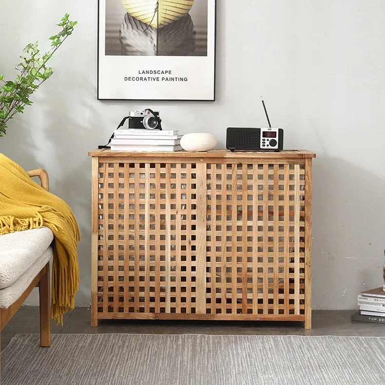 

Customizable wholesale solid wood cloth bag detachable double storage box laundry basket household cloakroom double storage box
