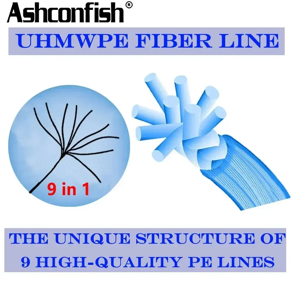 Ashconfish Braided Fishing Line Multifilament Carp Fly 9 Strands 2000M Multicolor Japan Extreme PE Strong Weave Wire 15LB-310LB 6