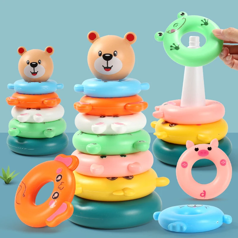 Rainbow Stacking Ring Tower Montessori Educational Baby Toy Learning Sensory Animal Stacking Toys Beach Pool Children Kids Toy