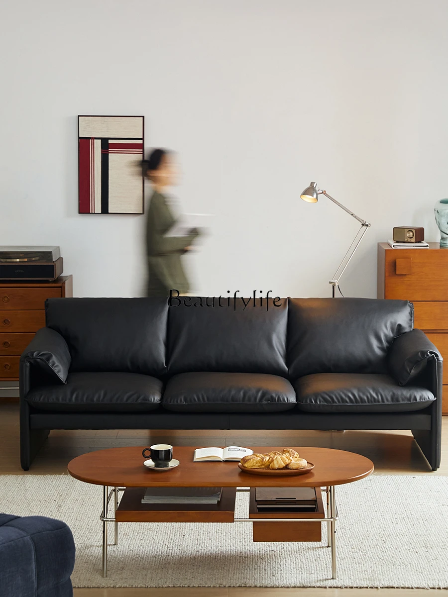 

Кожаный диван для маленькой квартиры, диван для гостиной в скандинавском стиле, итальянском стиле, роскошный минималистичный кожаный диван средней длины в старинном стиле