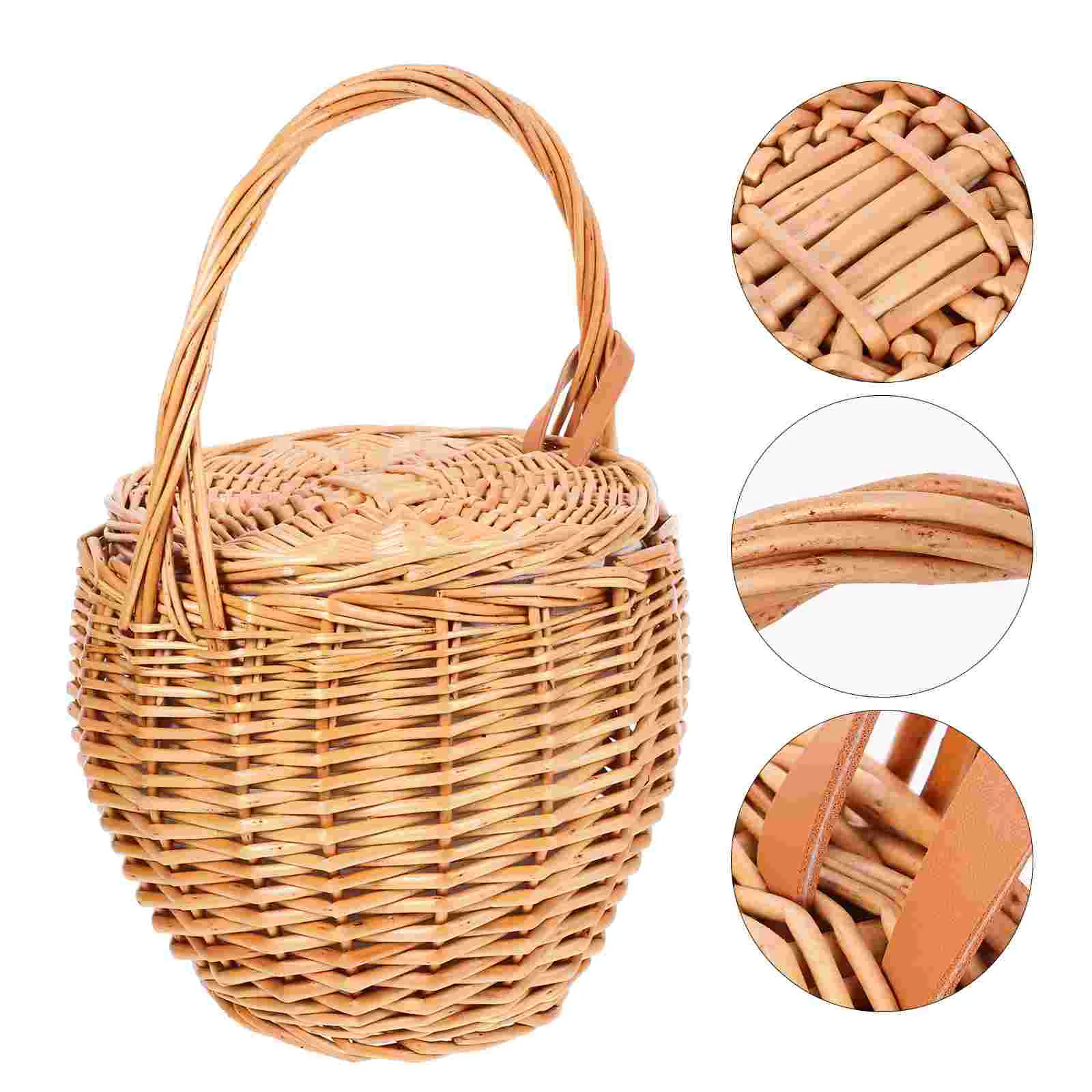 

Wicker Picnic Basket Flower Storage Baskets Stand Handheld Grocery Travel Hamper
