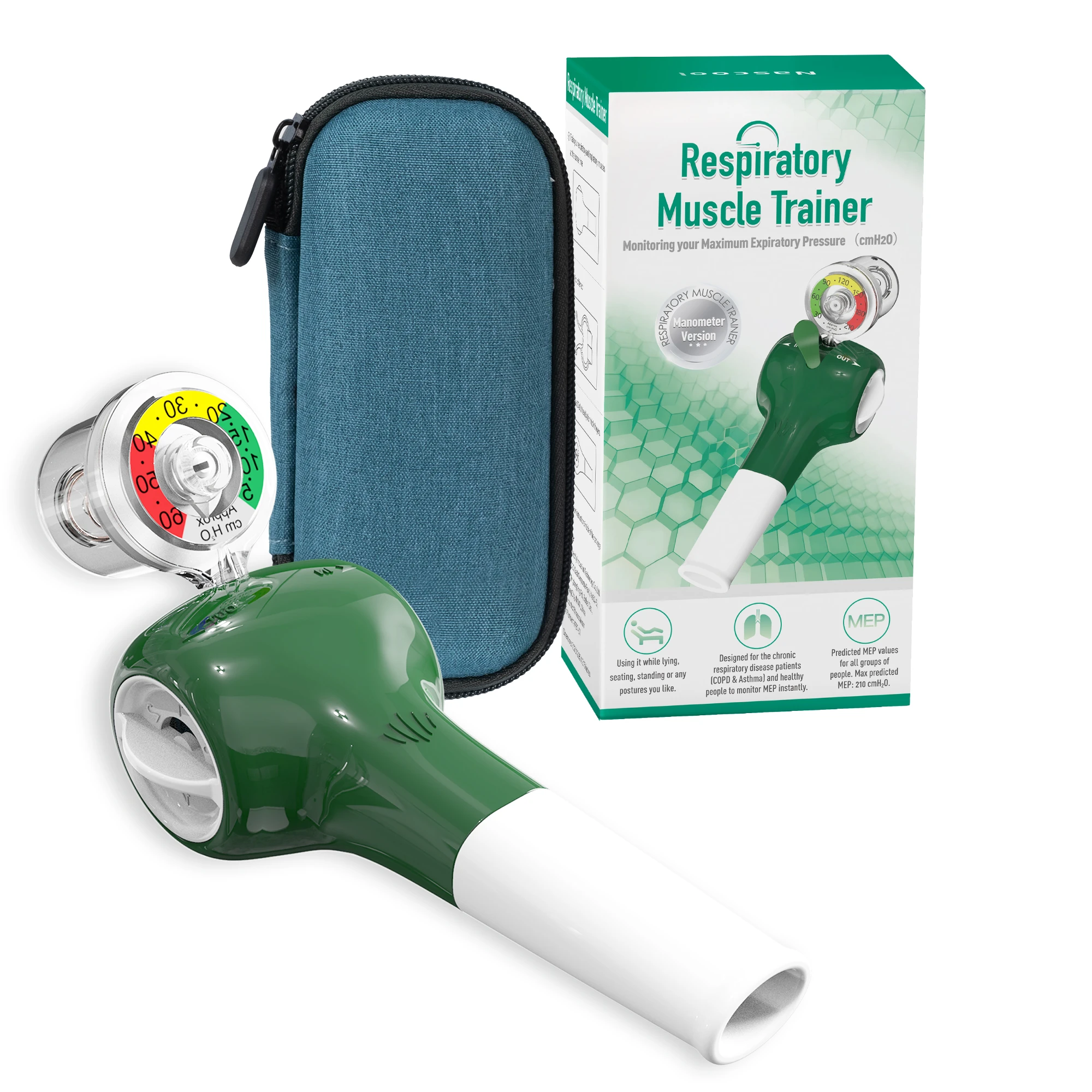 Breathing Exercise Device with Manometer for Lungs Respiratory Muscle