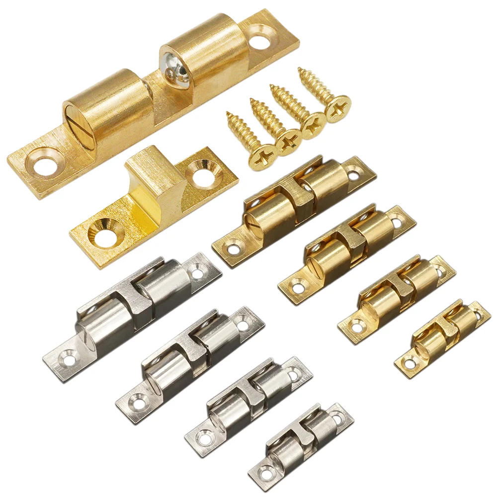Cabinet Door Touch Latch Door Catch Solid Brass Adjustable Spring Ball Latch Furniture Closer 40mm/50mm/60mm/70mm w/Screws