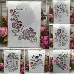 6Pcs A4 29cm Rose Flower Plum Garland DIY Layering Stencils Wall Painting Scrapbook Coloring Embossing Album Decorative Template