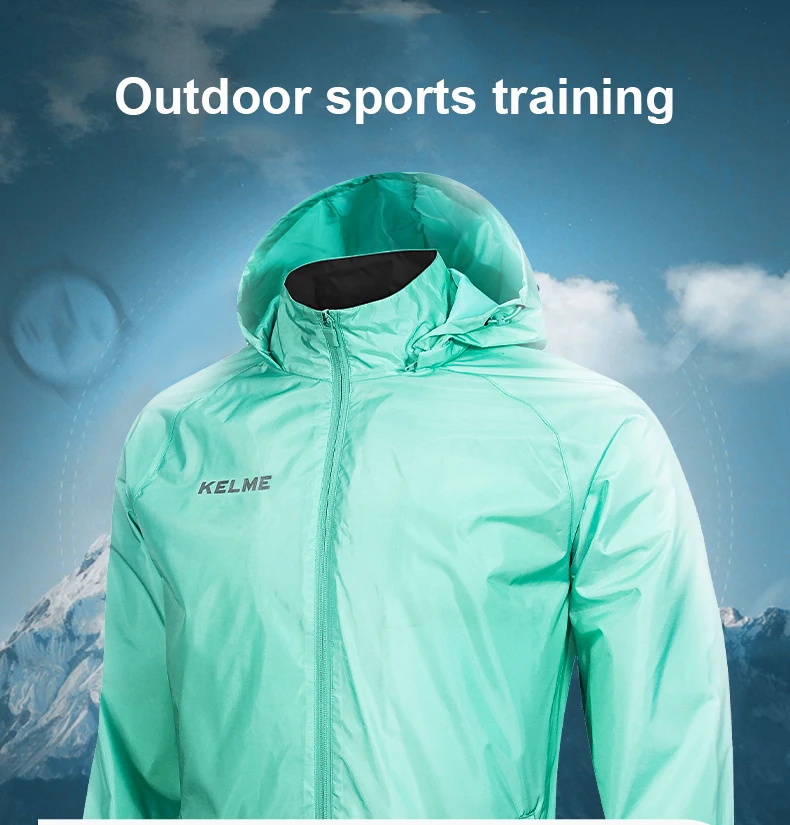 KELME Men's Waterproof Jacket Windbreaker Soccer Training Lightweight Training Outwear Quick Dry Coat 8163WT1001 sports jacket