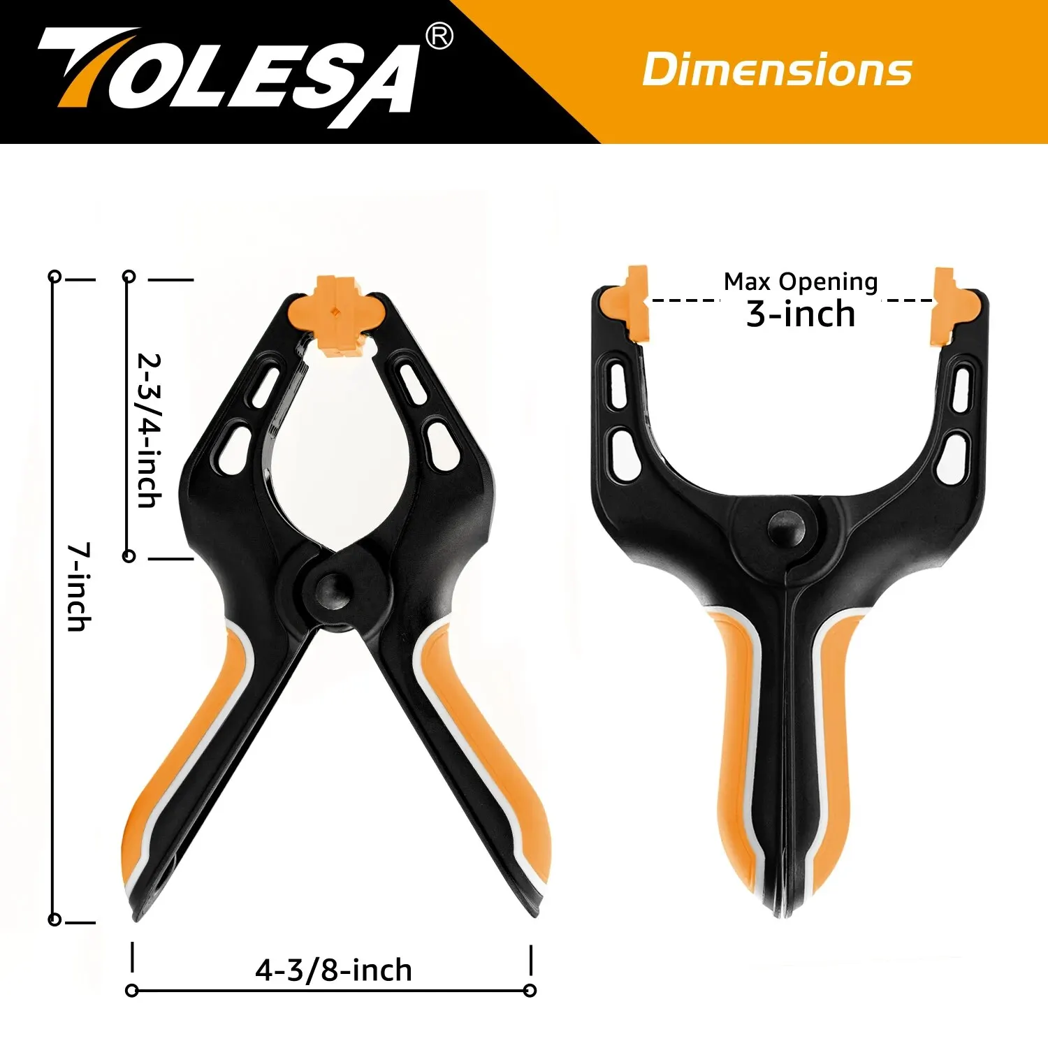 4PCS Woodworking Clamps TOLESA 7" Spring Heavy Duty Large Plastic 3" Jaw Opening For Crafts DIY Gluing Clamping Securing
