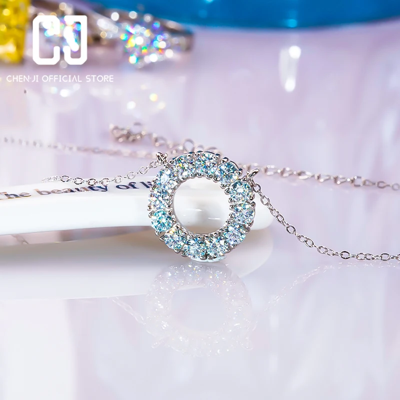 Classic 925 Sterling Silver Platinum Plated Round Necklace For Women 1.2CT Moissanite With GRA Certificate Wedding Fine Jewelry