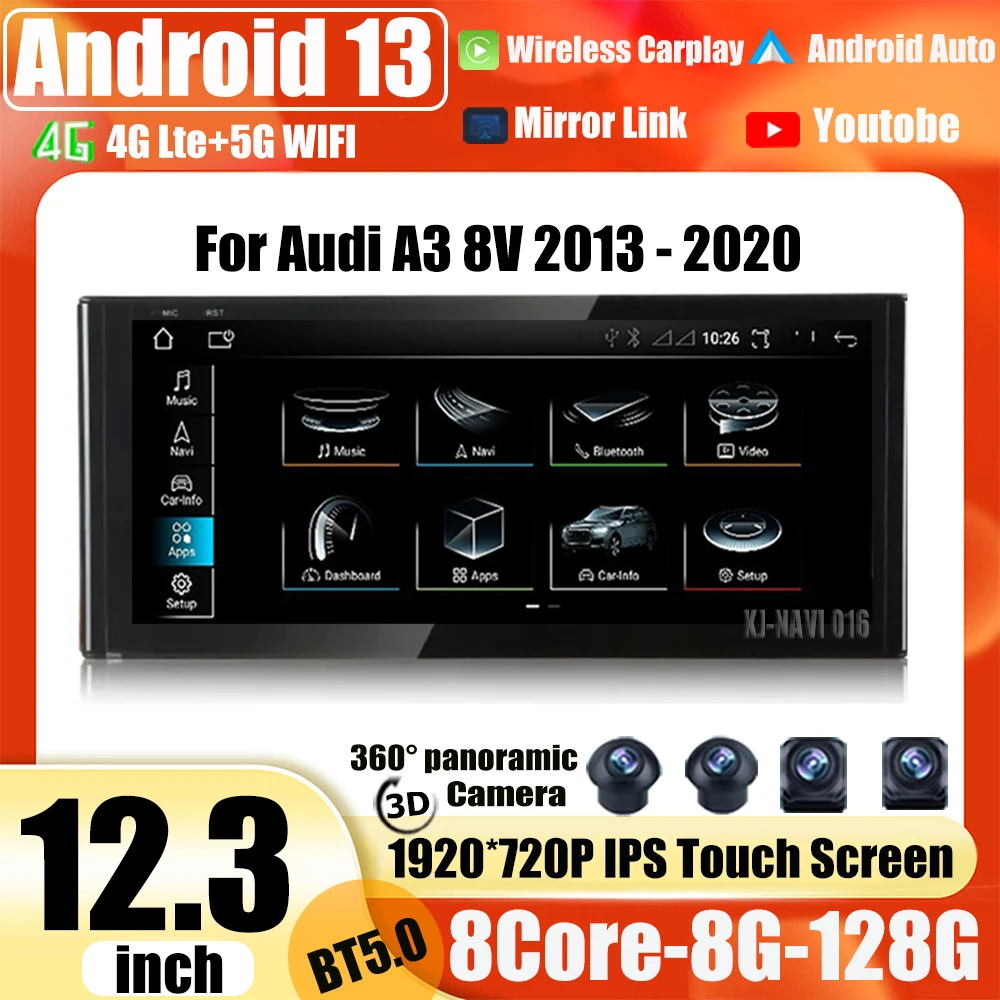 

CarPlay Player Android 13 For Audi A3 8V 2013-2020 12.3 inch Car Radio HD Multimedia Navigation Auto Stereo DSP 360 Camera