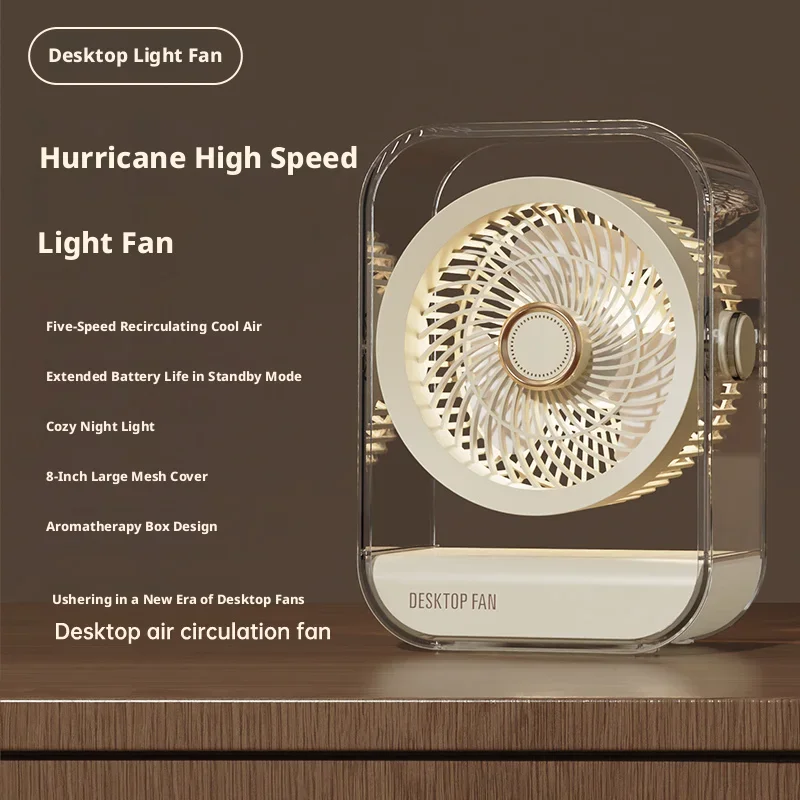 Mini ventilateur de bureau portable multifonctionnel avec veilleuse LED, 5 vitesses, orientable à 360° et rechargeable par USB._voghion.com