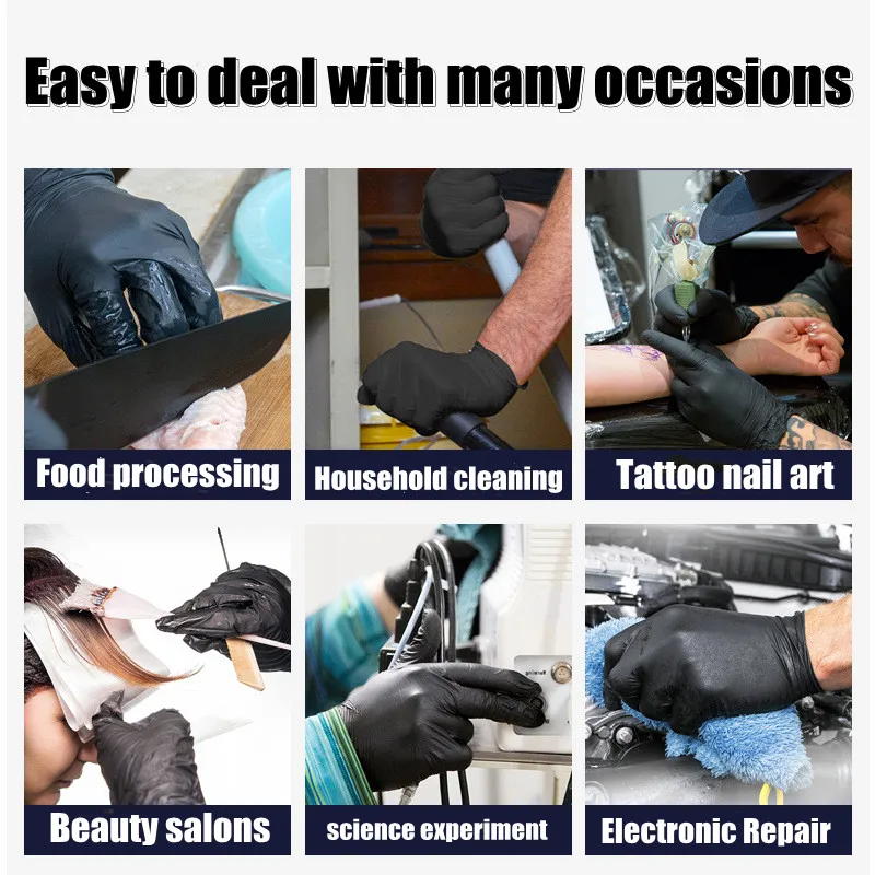 Disposable Gloves Black Nitrile Protect Gloves Household Painting Mechanic Tattoos XS S M L XL Men Women Child 100Pc