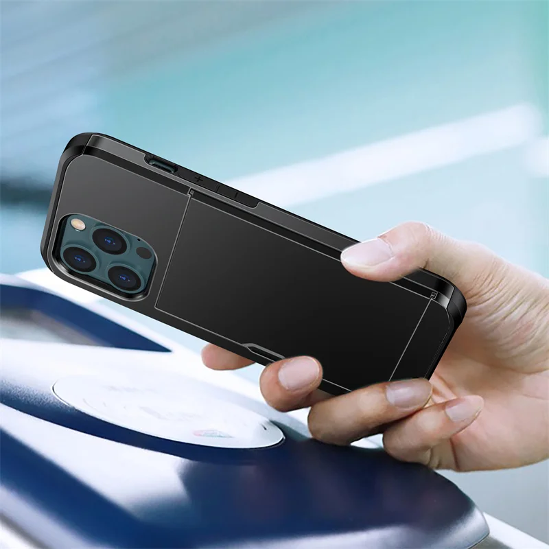 Case For iPhone 16e 15 14 13 12 11 16 Pro Max Mini XS XR 7 8 Plus SE Slide Wallet Card Slot Hard PC Heavy Duty Protective Cover