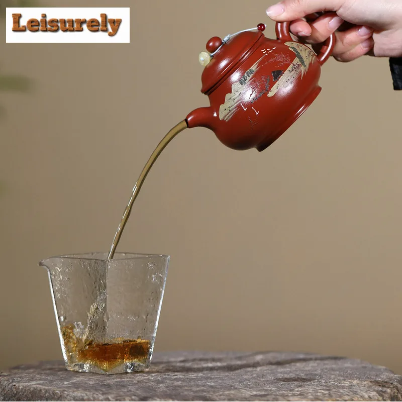 260ml Authentic Yixing Purple Clay Teapots Handmade Pan Pot Raw Ore Dahongpao Mud Kettle Chinese Zisha Teaset For Tea Collection